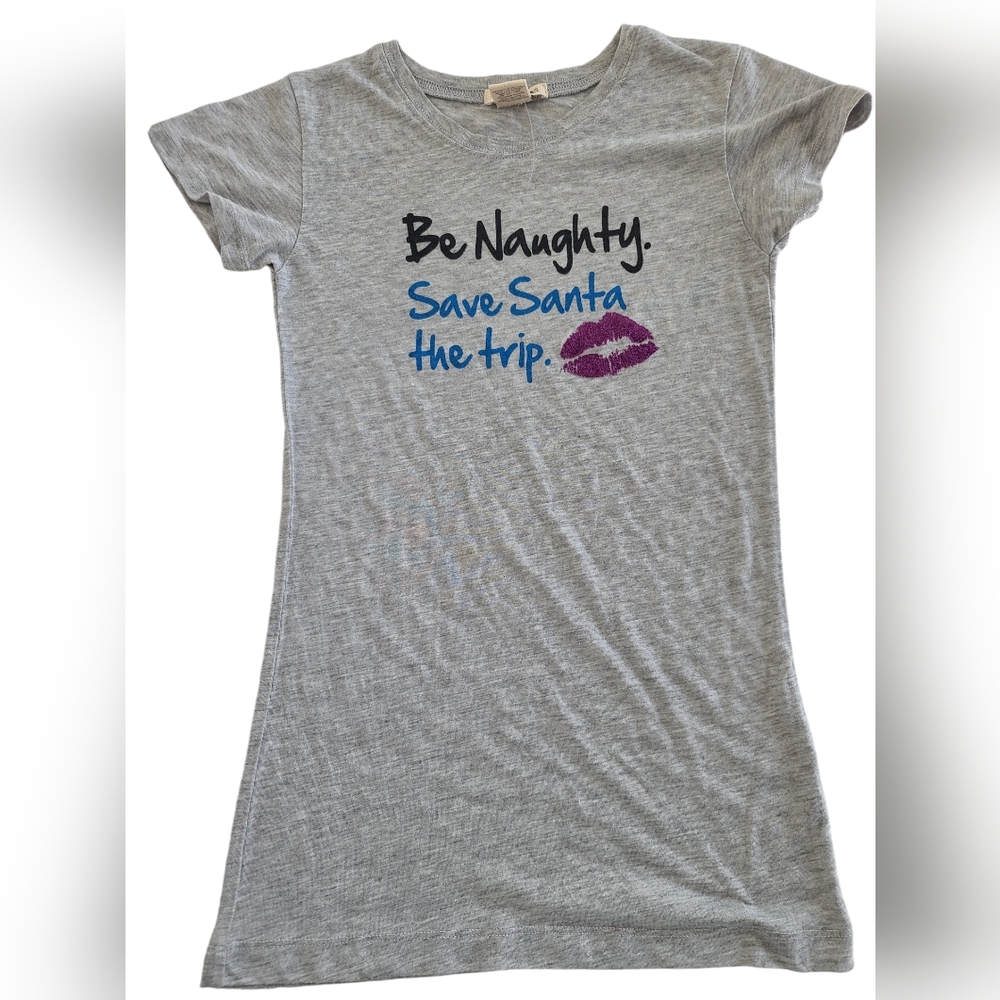 Love Rocks Be Naughty Save Santa A Trip Tee T-shirt Stretch Size Large Juniors
